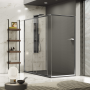 OUTLINE CORNER 1 SLIDING DOOR + 1 FIXED SIDE SHINY SILVER POST TRANSPARENT GLASS
