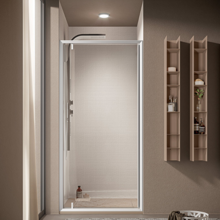 OUTLINE NICHE 1 PIVOT DOOR SHINY SILVER PROFILE TRANSPARENT GLASS