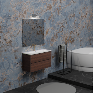 B-BEST COMPOSITION NATURAL WALNUT FINISH L. 100 CM D. 45.5 CM H. 58.5 CM - COMPLETE WITH MIRROR AND SPOTLIGHT