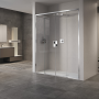 OPERA 2A NICHE 2 SLIDING DOORS WITH CENTRAL ENTRY CHROME POLISHED POST TRANSPARENT GLASS