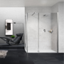 YOUNG G+F+F CORNER 1 SWING DOOR WITH FIXED IN LINE + 1 FIXED SIDE BRIGHT CHROME POST TRANSPARENT GLASS