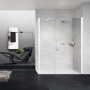 YOUNG G+F+F CORNER 1 SWING DOOR WITH FIXED IN LINE + 1 FIXED SIDE BRIGHT CHROME POST TRANSPARENT GLASS