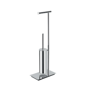 SQUARE PIANTANA CON PORTA ROTOLO E PORTA SCOPINO IN OTTONE CROMO