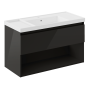B-BEST COMPOSIZIONE FINITURA GRIGIO URANIO - L. 100 CM P. 45,5 CM H. 58,5 CM - 1 CASSETTO - COMPLETO DI SPECCHIO E FARETTO