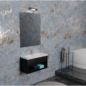 B-BEST COMPOSIZIONE FINITURA GRIGIO URANIO - L. 100 CM P. 45,5 CM H. 58,5 CM - 1 CASSETTO - COMPLETO DI SPECCHIO E FARETTO