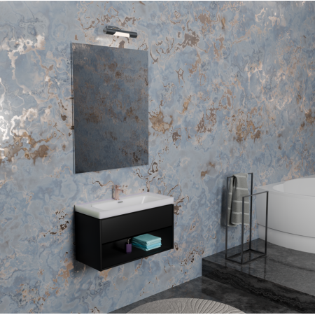B-BEST COMPOSIZIONE FINITURA GRIGIO URANIO - L. 100 CM P. 45,5 CM H. 58,5 CM - 1 CASSETTO - COMPLETO DI SPECCHIO E FARETTO
