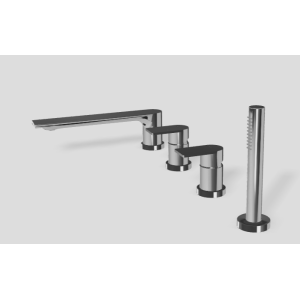 RAN - Bathtub Rim Battery with 4 Holes and Pull-Out Hand Shower - Chrome