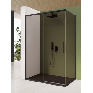 ISCHIA CORNER 1 SLIDING DOOR BRONZE GLASS BLACK SATIN FINISH