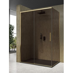 ISCHIA CORNER 1 SLIDING DOOR BRONZE GLASS GOLD PROFILE