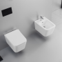 Ailin Set Wall-Hung Toilet and Bidet Without Rim Soft Close Seat BIANCO LUCIDO