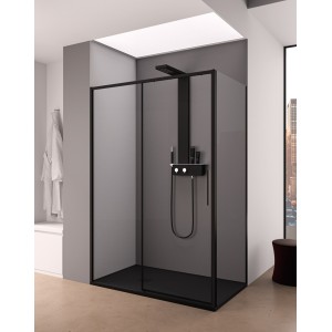 TORCELLO CORNER 1 SLIDING DOOR TRANSPARENT GLASS BLACK FRAME