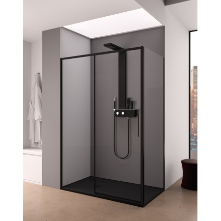 TORCELLO CORNER 1 SLIDING DOOR TRANSPARENT GLASS BLACK FRAME