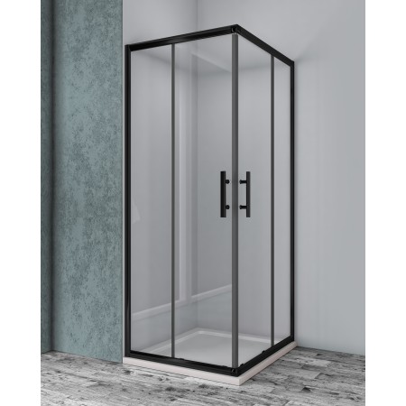 MOZIA CORNER 2 SLIDING DOORS BLACK SATIN PROFILE CLEAR GLASS