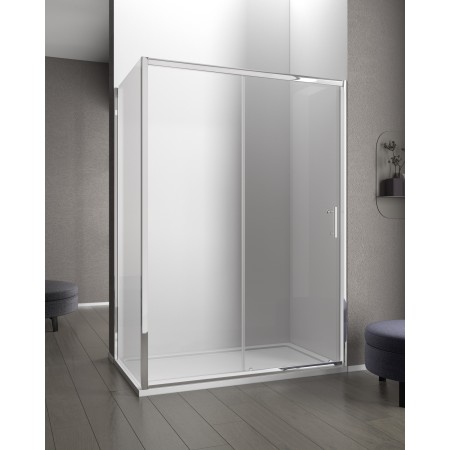 GRANDE ANGLE 1 SLIDING DOOR + FIXED SIDE CHROME PROFILE CLEAR GLASS