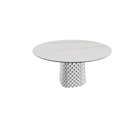 TABLE ATRIUM KERAMIK ROUND - SMOKY BASE TOP IN MATTE CALACATTA CERAMIC MARBLE Ø 140xh73.5
