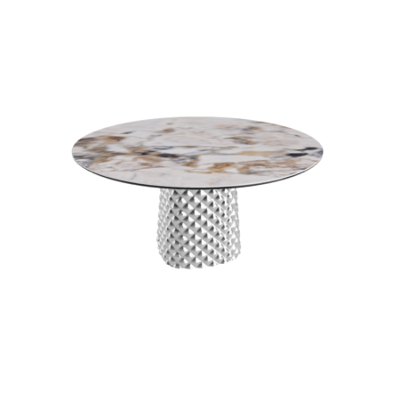 TABLE ATRIUM KERAMIK ROUND - SMOKY BASE TOP IN CERAMIC MARBLE MAKALU Ø 140xh73.5