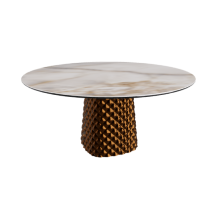 TABLE ATRIUM KERAMIK ROUND - BRONZE TOP IN MARMO CERAMIC ALABASTER Ø 158xh73.5