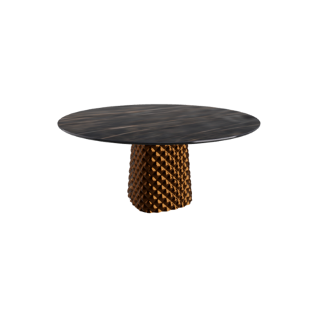 TABLE ATRIUM KERAMIK ROUND - BRONZE TOP IN MARMO CERAMIC PORTORO MATTE Ø 158xh73.5