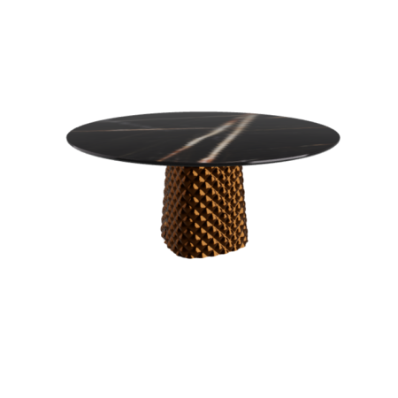 TABLE ATRIUM KERAMIK ROUND - BRONZE TOP IN MARBLE CERAMIC SAHARA NOIR GLOSSY Ø 158xh73.5