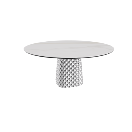 TABLE ATRIUM KERAMIK ROUND - SMOKY BASE TOP IN MARMO CERAMIC GOLDEN CALACATTA MATTE Ø 158xh73.5