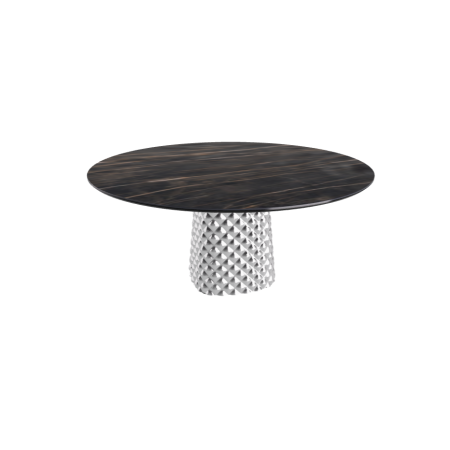 TAVOLO ATRIUM KERAMIK ROUND - BASE FUME' PIANO IN MARMO CERAMICO PORTORO OPACO Ø 158xh73,5