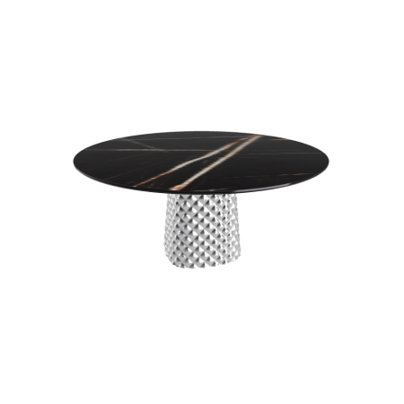 TABLE ATRIUM KERAMIK ROUND - SMOKY BASE TOP IN MARBLE CERAMIC SAHARA NOIR GLOSSY Ø 158xh73.5