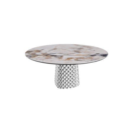 TABLE ATRIUM KERAMIK ROUND - SMOKY BASE TOP IN CERAMIC MARBLE MAKALU Ø 158xh73.5