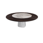 TAVOLO ATRIUM KER-WOOD ROUND BASE FUME TOP ROVERE BRUCIATO PIANO CERAMICO ALABASTRO Ø180x74,5H