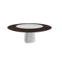 TAVOLO ATRIUM KER-WOOD ROUND BASE FUME TOP ROVERE BRUCIATO PIANO CERAMICO CALACATTA OPACO Ø180x74,5H