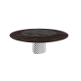 TAVOLO ATRIUM KER-WOOD ROUND BASE FUME TOP ROVERE BRUCIATO PIANO CERAMICO PORTORO OPACO Ø180x74,5H