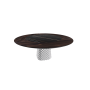 TAVOLO ATRIUM KER-WOOD ROUND BASE FUME TOP ROVERE BRUCIATO PIANO CERAMICO SAHARA NOIR LUCIDO Ø180x74,5H