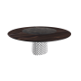 TAVOLO ATRIUM KER-WOOD ROUND BASE FUME TOP ROVERE BRUCIATO PIANO CERAMICO PORTORO OPACO Ø160x74,5H