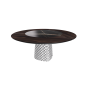 TAVOLO ATRIUM KER-WOOD ROUND BASE FUME TOP ROVERE BRUCIATO PIANO CERAMICO SAHARA NOIR LUCIDO Ø160x74,5H