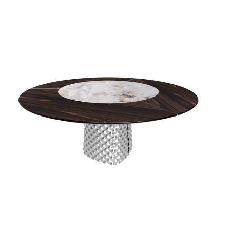 TAVOLO ATRIUM KER-WOOD ROUND BASE FUME TOP ROVERE BRUCIATO PIANO CERAMICO MAKALU Ø160x74,5H