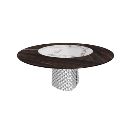 TABLE ATRIUM KER-WOOD ROUND BASE SMOKED TOP BURNED OAK PIANO CERAMIC BRECCIA Ø160x74.5H