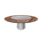 TAVOLO ATRIUM KER-WOOD ROUND BASE FUME TOP NOCE CANALETTO PIANO CERAMICO PORTORO OPACO Ø180x74,5H