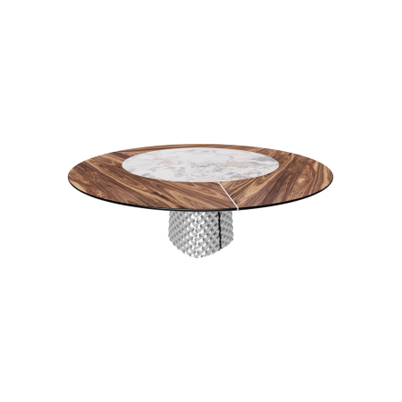 TAVOLO ATRIUM KER-WOOD ROUND BASE FUME TOP NOCE CANALETTO PIANO CERAMICO MAKALU Ø180x74,5H
