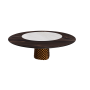TAVOLO ATRIUM KER-WOOD ROUND BASE BRONZO TOP ROVERE BRUCIATO PIANO CERAMICO CALACATTA OPACO Ø180x74,5H