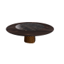 TAVOLO ATRIUM KER-WOOD ROUND BASE BRONZO TOP ROVERE BRUCIATO PIANO CERAMICO PORTORO OPACO Ø180x74,5H