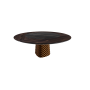 TAVOLO ATRIUM KER-WOOD ROUND BASE BRONZO TOP ROVERE BRUCIATO PIANO CERAMICO SAHARA NOIR LUCIDO  Ø180x74,5H