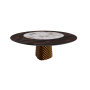 TAVOLO ATRIUM KER-WOOD ROUND BASE BRONZO TOP ROVERE BRUCIATO PIANO CERAMICO MAKALU Ø180x74,5H