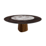 TAVOLO ATRIUM KER-WOOD ROUND BASE BRONZO TOP ROVERE BRUCIATO PIANO CERAMICO BRECCIA Ø180x74,5H