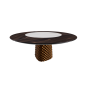 TAVOLO ATRIUM KER-WOOD ROUND BASE BRONZO TOP ROVERE BRUCIATO PIANO CERAMICO CALACATTA OPACO Ø160x74,5H