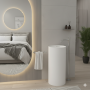 Lavabo Freestanding Tondo Scarico A Terra Senza Foro Rubinetteria Cristalplant Bianco Opaco L. 44 A. 87 P. 44
