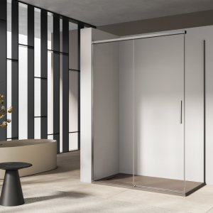 ISCHIA CORNER 1 SLIDING DOOR TRANSPARENT GLASS NICKEL PROFILE
