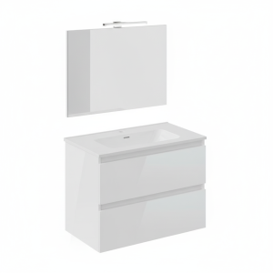 B-BEST COMPOSIZIONE FINITURA BIANCO LUCIDO L. 80 CM P. 45,5 CM H. 58,5 CM - COMPLETO DI SPECCHIO E FARETTO