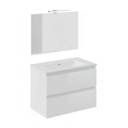 B-BEST FINISH COMPOSITION BIANCO LUCIDO L. 80 CM D. 45.5 CM H. 58.5 CM - COMPLETE WITH MIRROR AND SPOTLIGHT