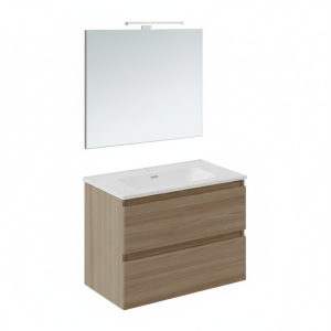 B-BEST COMPOSIZIONE FINITURA NOCE NATURALE L. 80 CM P. 45,5 CM H. 58,5 CM - COMPLETO DI SPECCHIO E FARETTO