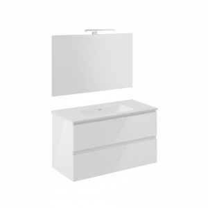 B-BEST COMPOSIZIONE FINITURA BIANCO LUCIDO L. 100 CM P. 45,5 CM H. 58,5 CM - COMPLETO DI SPECCHIO E FARETTO