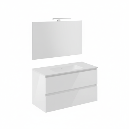 B-BEST FINISH COMPOSITION BIANCO LUCIDO L. 100 CM D. 45.5 CM H. 58.5 CM - COMPLETE WITH MIRROR AND SPOTLIGHT